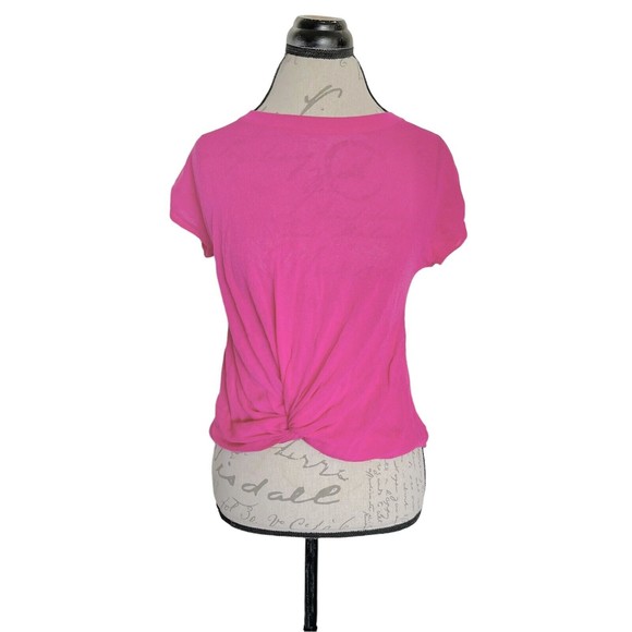 T Tahari Womens Pink Barbiecore Blouse Top Size XS Fuchsia Pink Twist Hem Front - Picture 2 of 13